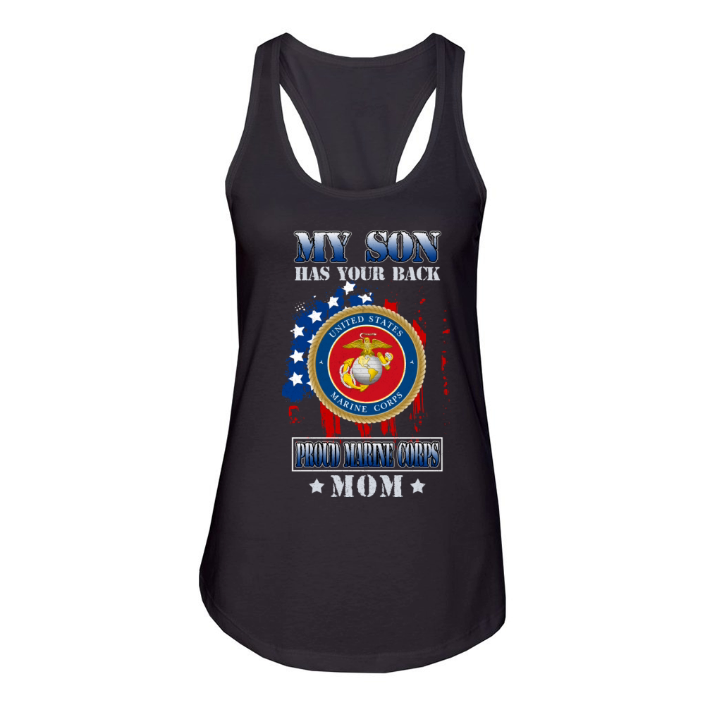 Proud Marine Corps Mom My Son Has Your Back 2020 Women's Racerback Tank