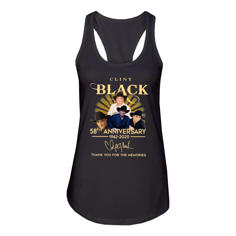 Clint Black 58th Anniversary 1962 2020 Thank You For The Memories Signature Women's Racerback Tank