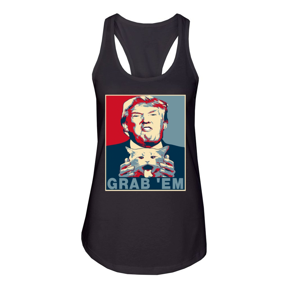 trump grab em cat poster Women's Racerback Tank