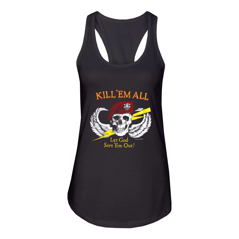 1986 Kill Em All Let God Sort Em Out Women's Racerback Tank