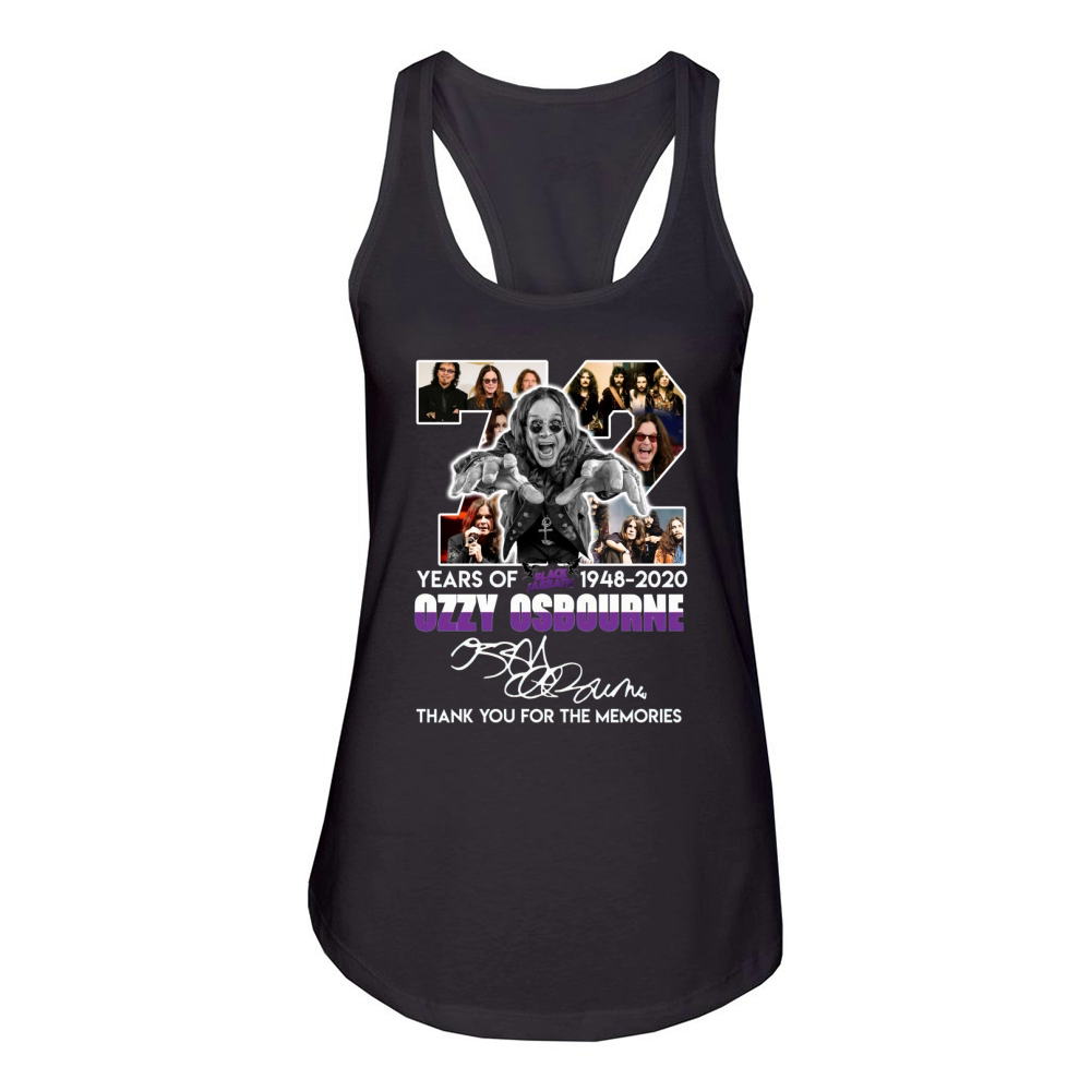 72 years of 1948 2020 ozzy osbourne thank you for the memories signature Women's Racerback Tank