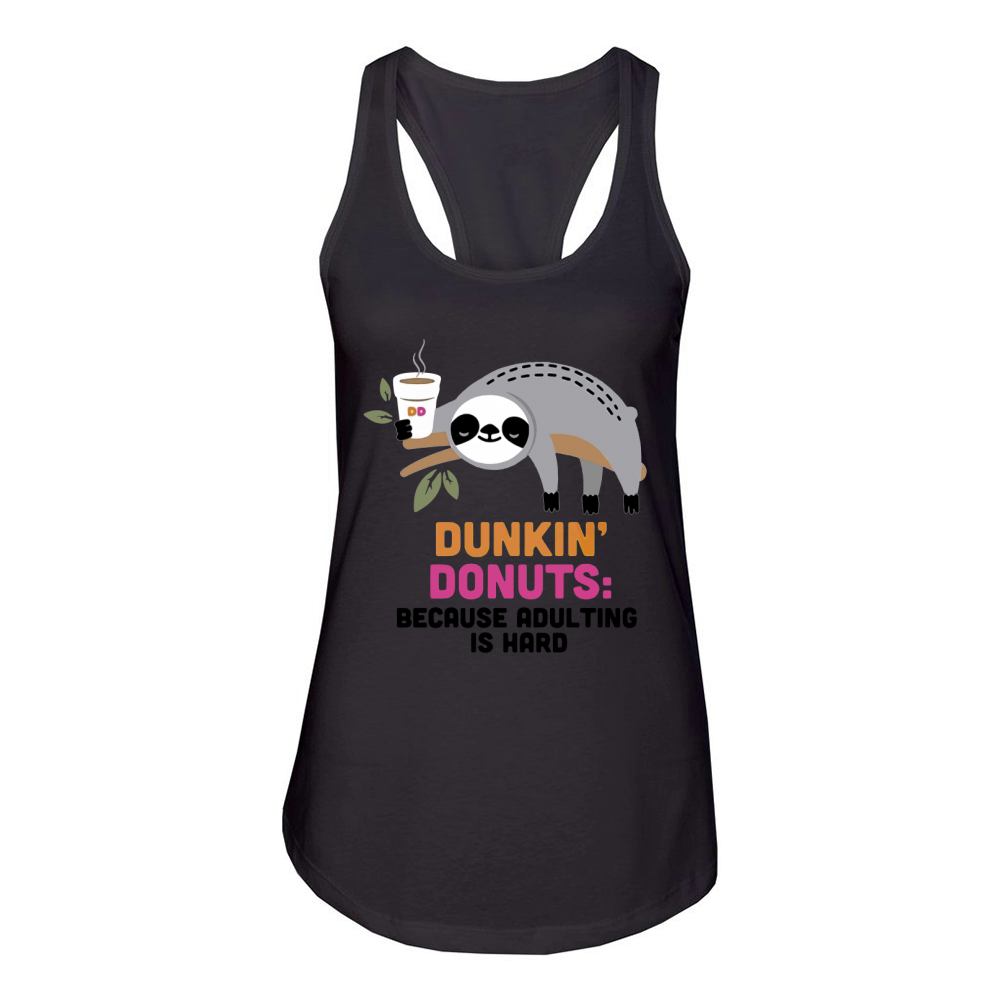 Sloth Dunkin’ Donuts because adulting is hard Women's Racerback Tank