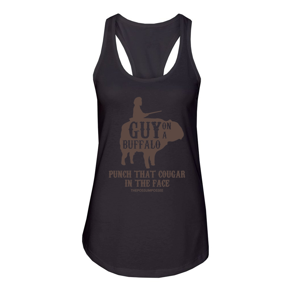 Guy on a Buffalo  Possum Possee Funny Graphic Women's Racerback Tank