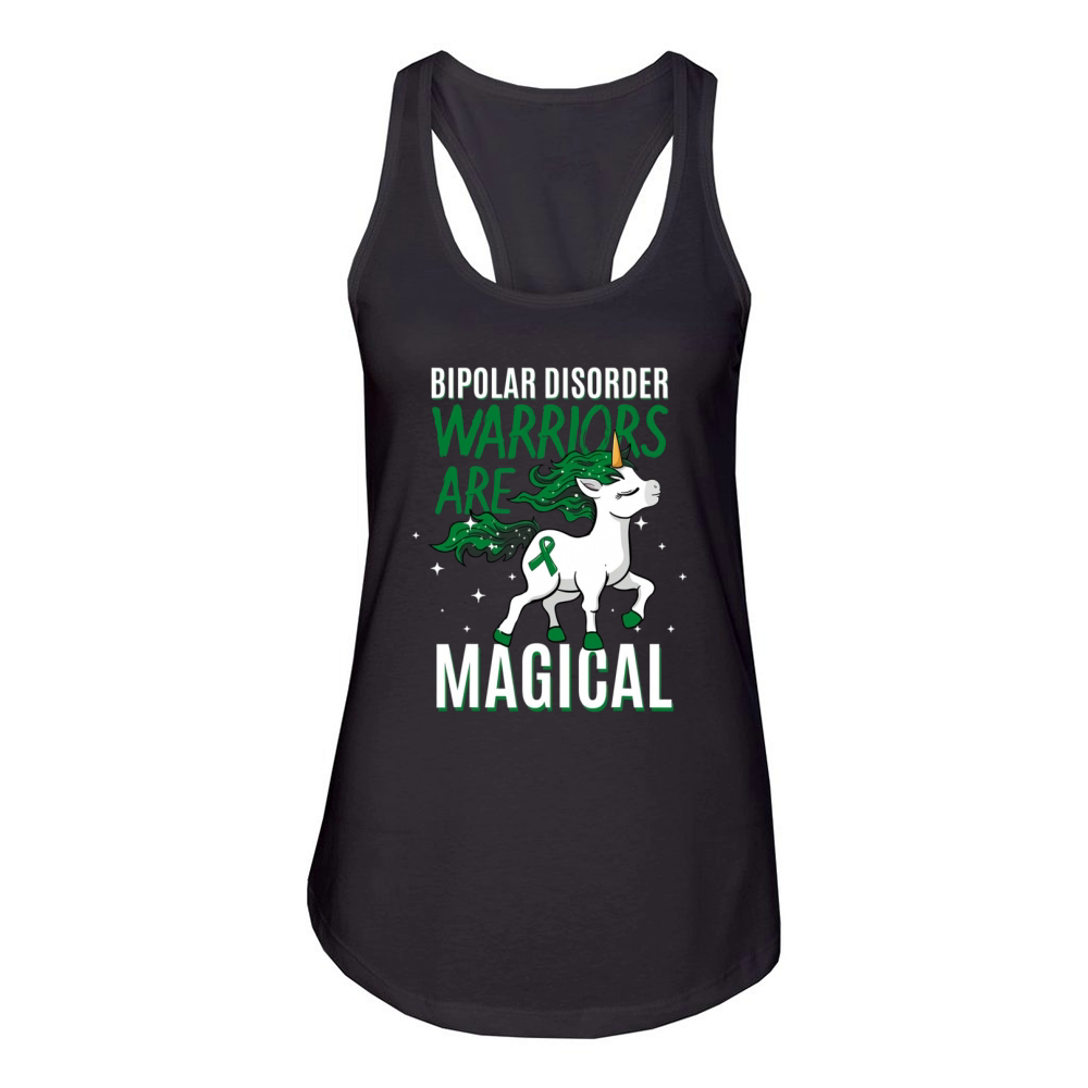 Bipolar Warrior Magical Unicorn Green Ribbon Mental Illness Women's Racerback Tank
