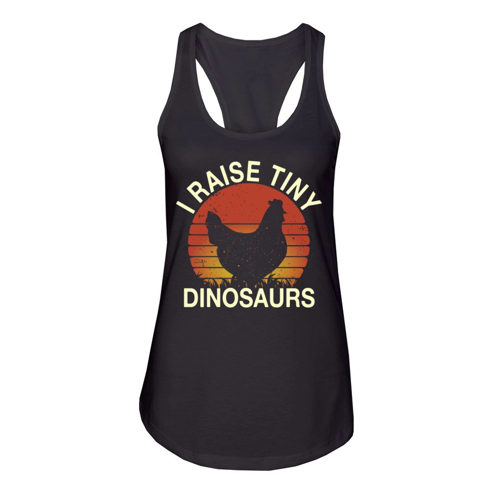 Funny Chicken I Raise Tiny Dinosaurs Vintage Retro Women's Racerback Tank
