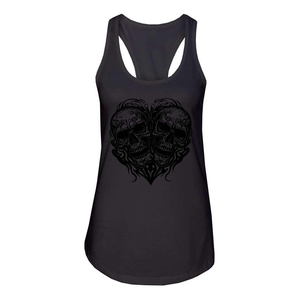 Heart Of Two Skulls Tattoo Tribal Style Women's Racerback Tank