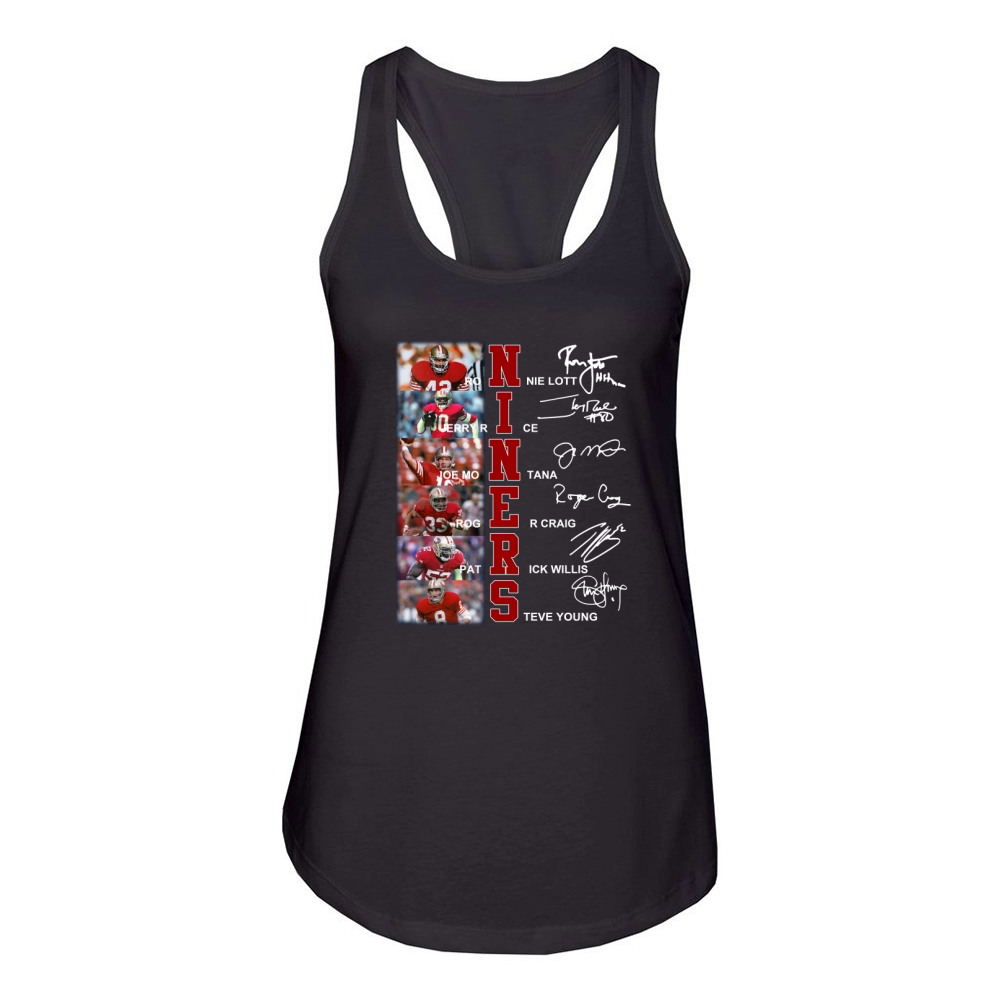 Niners Ronnie Lott Jerry Rice Joe Montana Steve Young Signatures shirt  Women's Racerback Tank - Designed by BenLuke