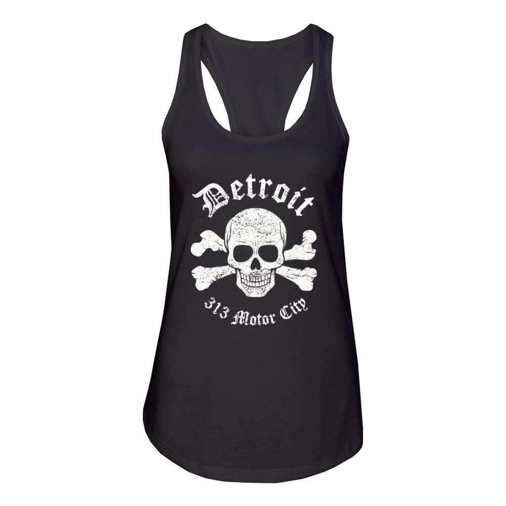 Vintage Retro Detroit 313 Motor City Skull Detroit Women's Racerback Tank