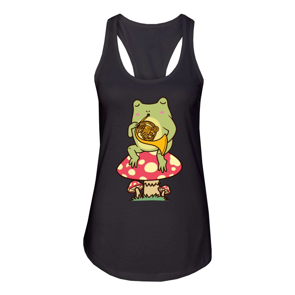 Frog On Mushroom French Horn Player Hornist Women's Racerback Tank