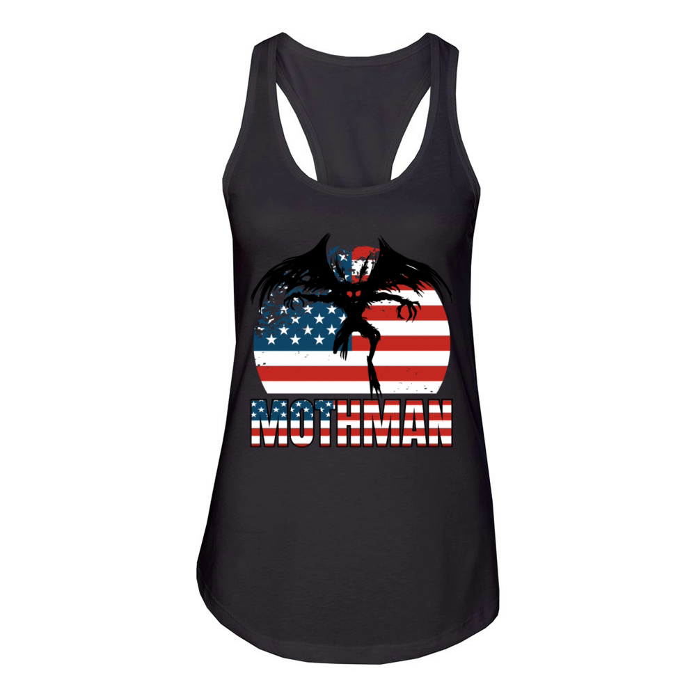 Mothman Cryptid 4th of July USA US Flag Women's Racerback Tank