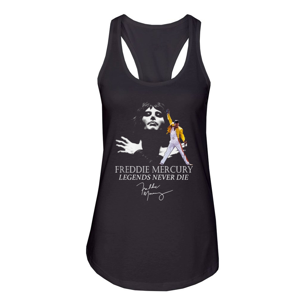 Queen Freddie Mercury Legends never die signature shirt Women's Racerback Tank
