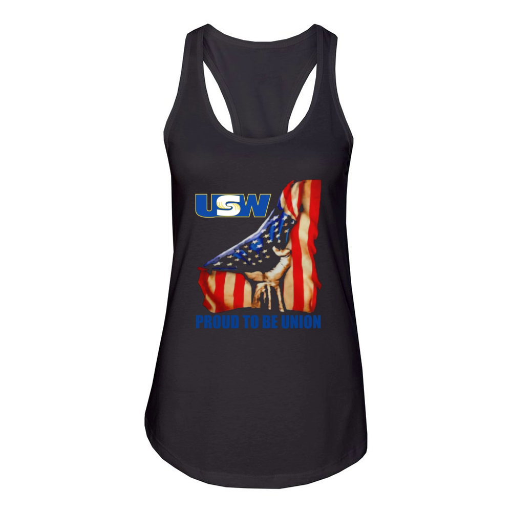 United Steelworkers Logo Proud To Be Union American Flag Women's Racerback Tank