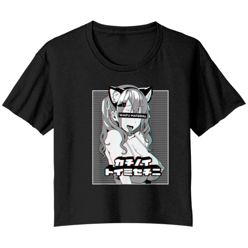 Ahegao t shirt lewd anime neko girl shirt and waifu material Bella Ladies Flowy Crop T-shirt
