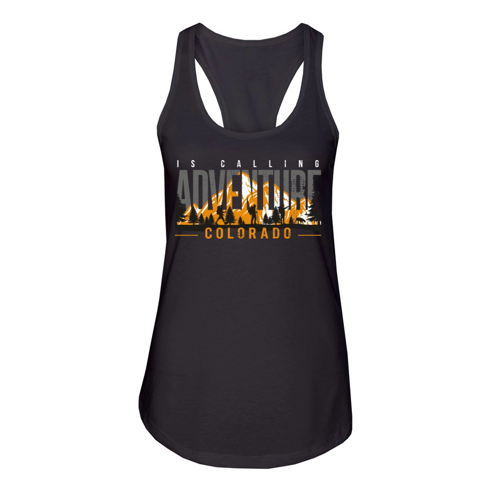 Adventure is calling Colorado Outdoor Mountain Women's Racerback Tank