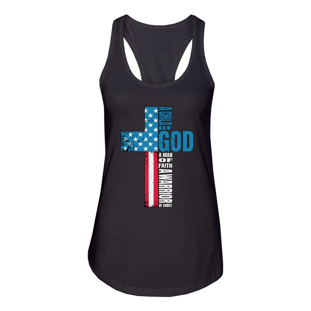 Faith Cross American Flag Christ Jesus Women's Racerback Tank