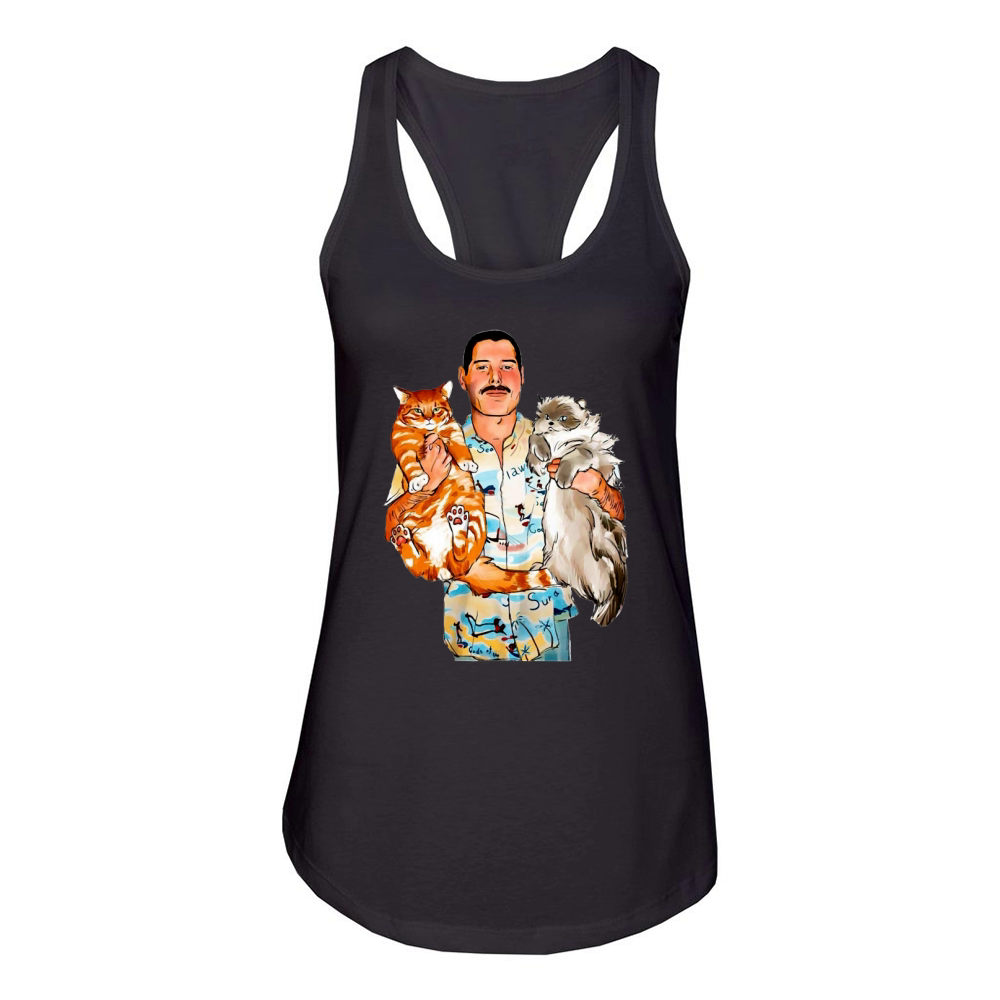 Freddie Mercury hug cats shirt Women's Racerback Tank