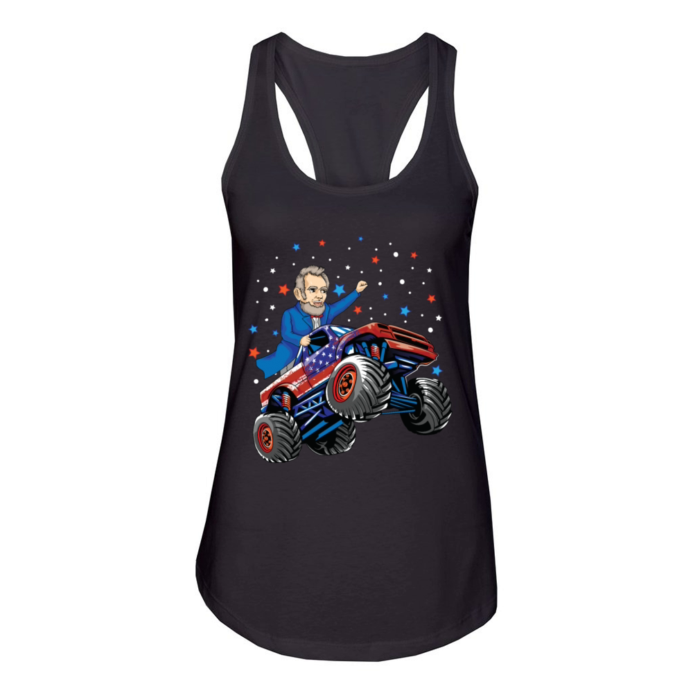 Abraham Lincoln 4th of July Monster Truck USA Women's Racerback Tank