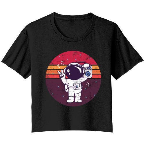 Music Astronaut Vintage Bella Ladies Flowy Crop T-shirt