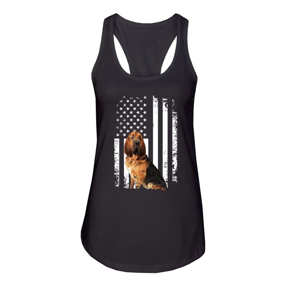 Bloodhound Dog American Flag Background Dog Breeds 2020 Women's Racerback Tank