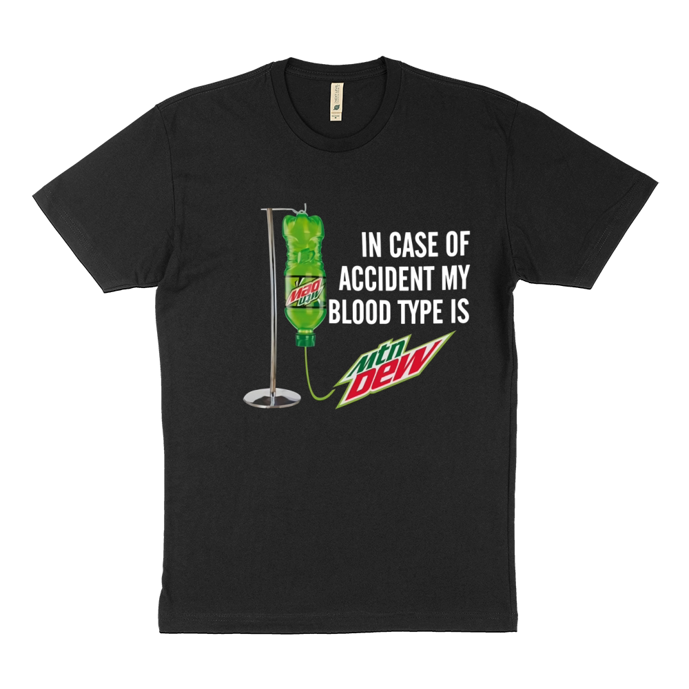 Grinch In Case Accident My Blood Type is Mountain Dew Sustainable T-Shirt