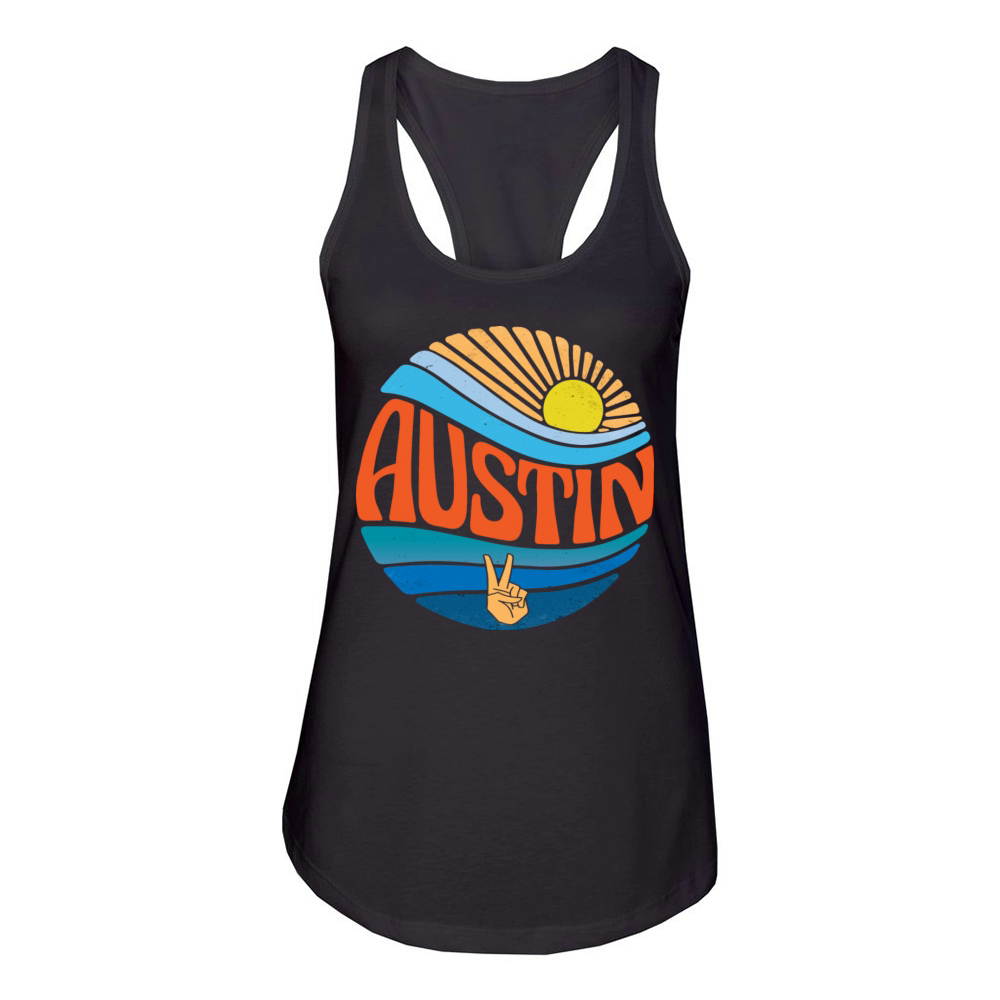 Austin Shirt Vintage Sunset Austin Groovy Tie Dye Women's Racerback Tank