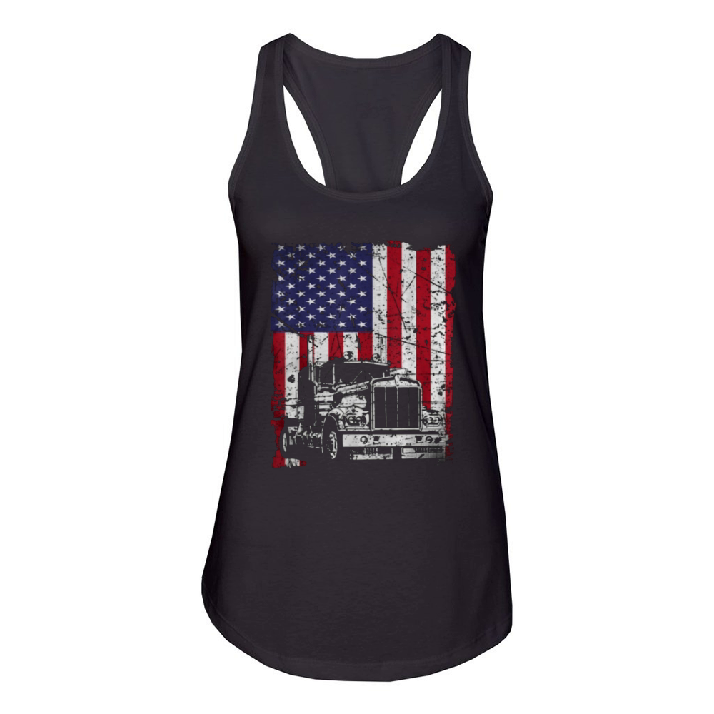 Vintage Truck Driver American Flag Trucker shirt Women's Racerback Tank