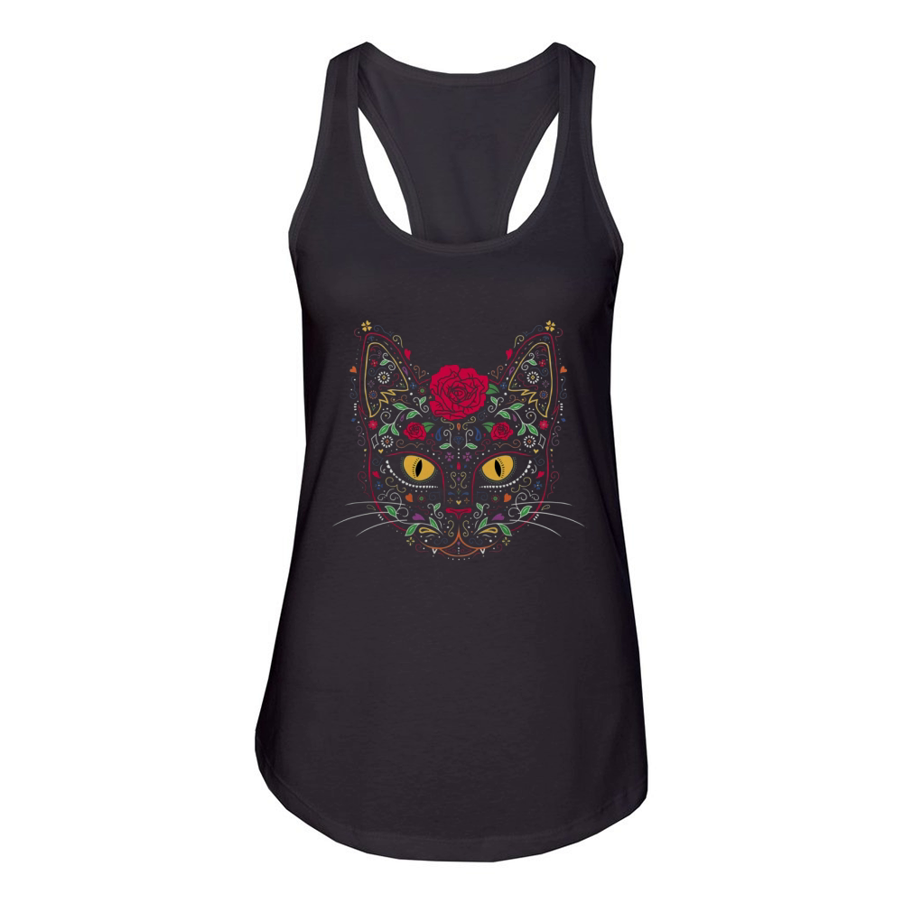 DAY OF THE DEAD KITTY CAT SUGAR SKULL Women's Racerback Tank