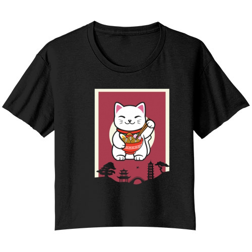 Ramen Cat Kawaii Anime Japanisches Kawaii Neko Bella Ladies Flowy Crop T-shirt