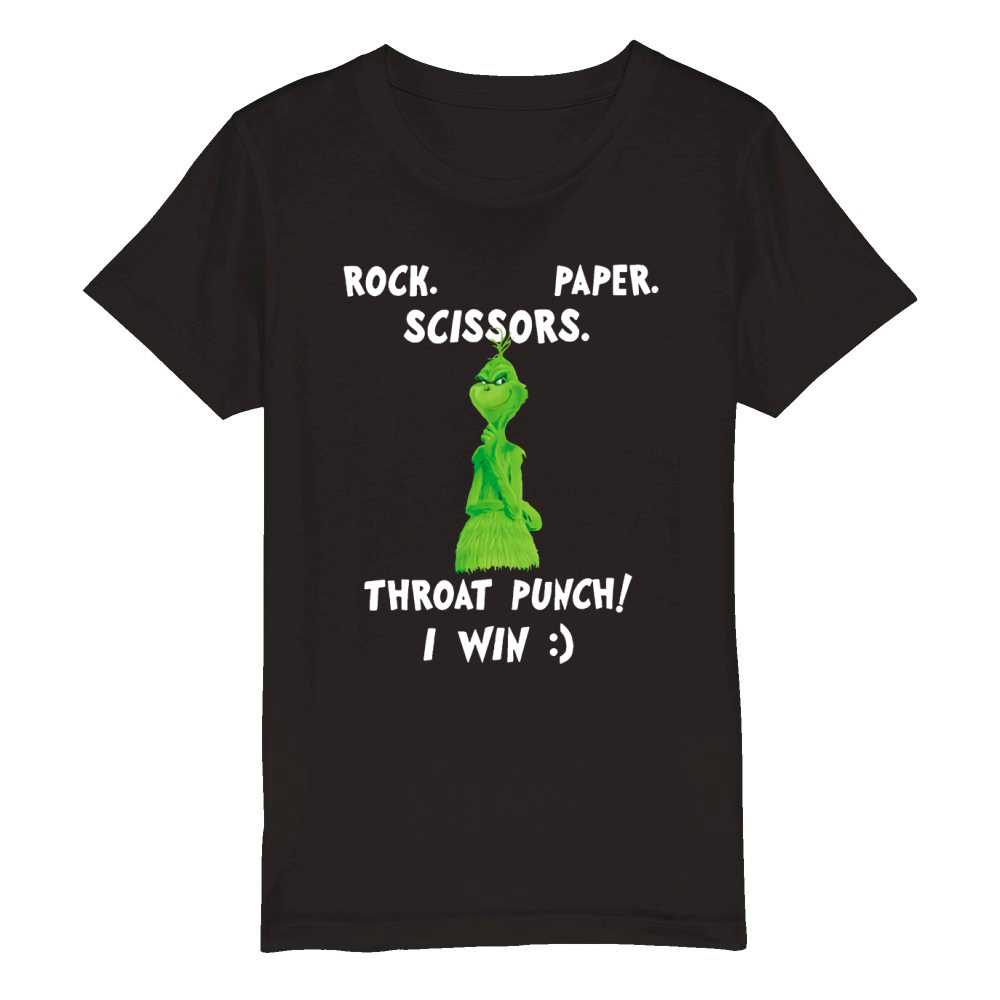 Grinch Funny Win Christmas Rock Paper Scissors Organic Kids Crewneck T-shirt