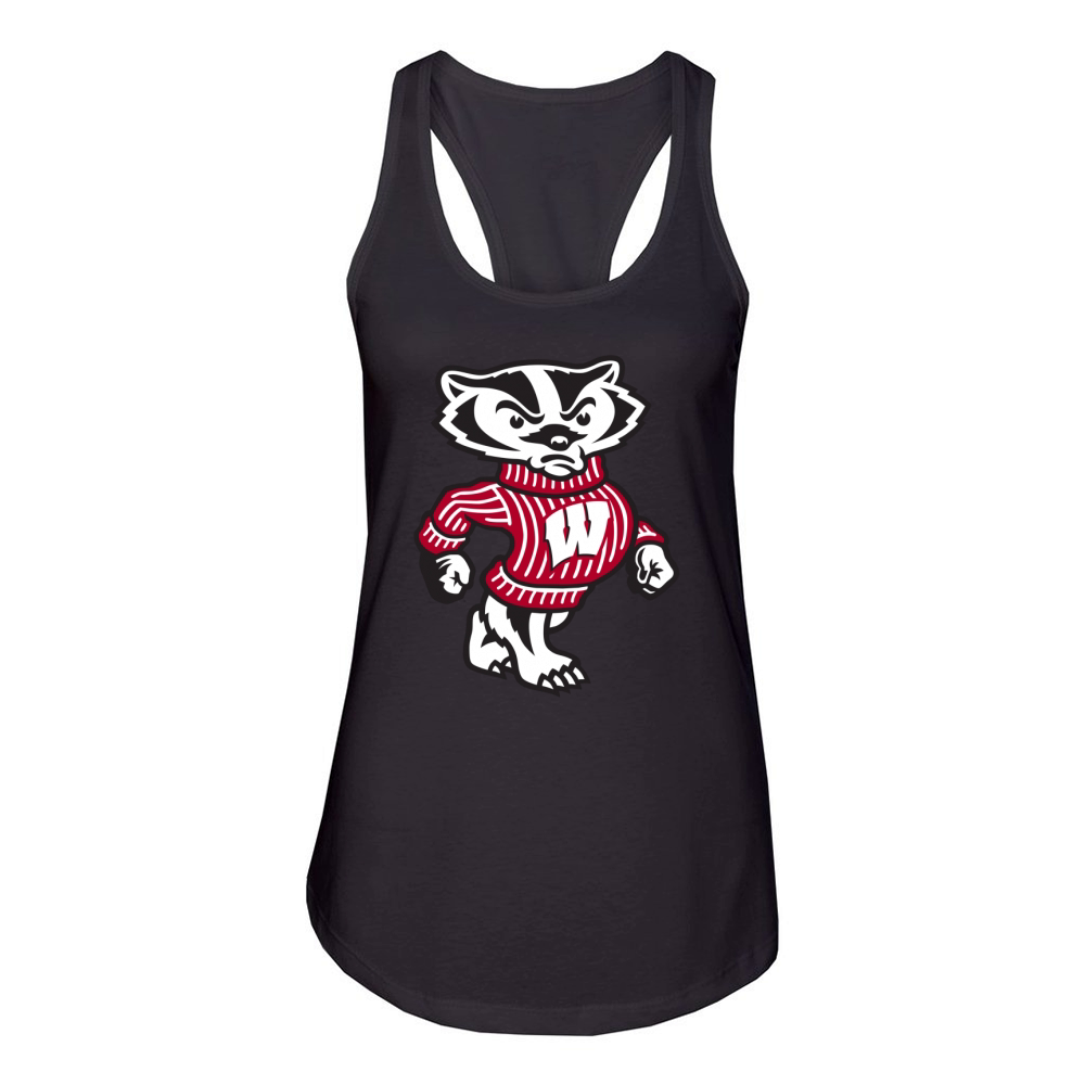 Angry Bucky Badger, Black, Large Women's Racerback Tank