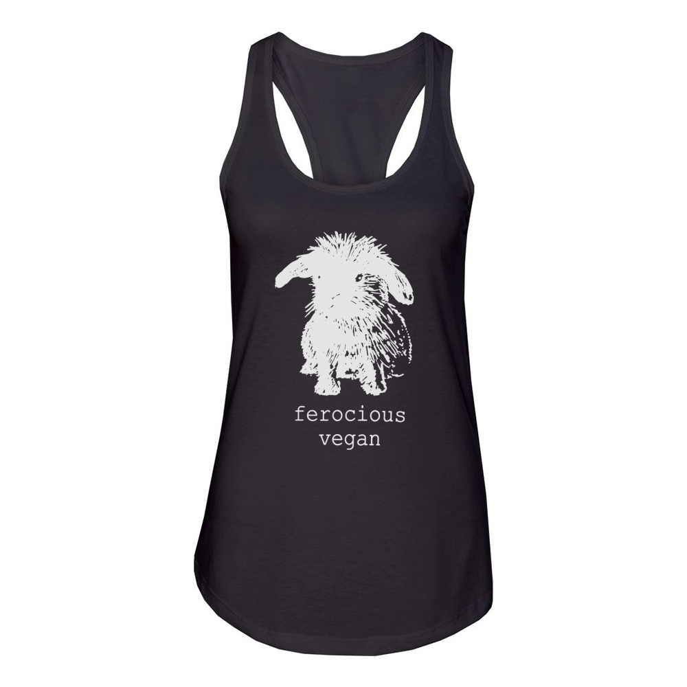 Original Ferocious Vegan bunny Tshirt  Womens Black pick your size  VeganPolice Women's Racerback Tank