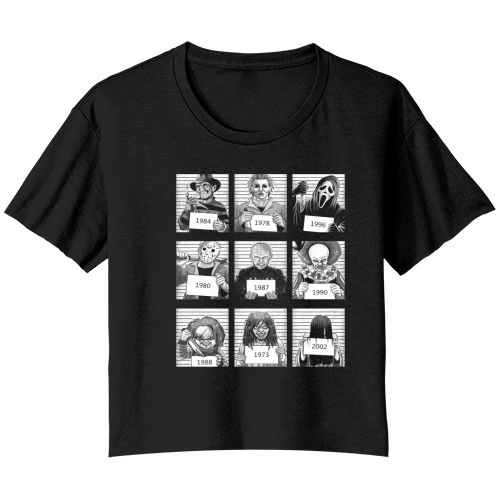 Character Horror Movies 1984 2002 Bella Ladies Flowy Crop T-shirt