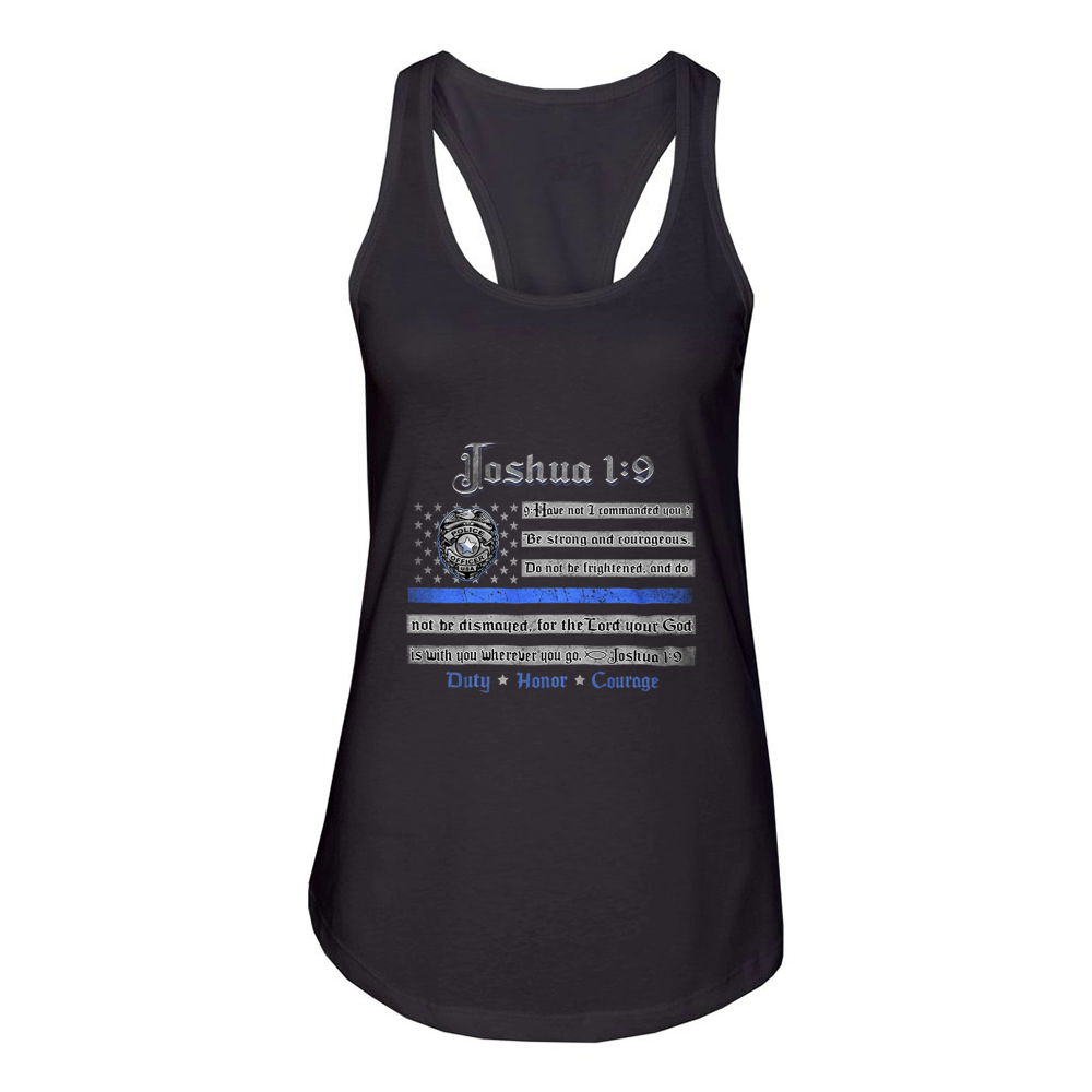 Law Enforcement Joshua 1 9 Back The Blue Law Enforce Women's Racerback Tank