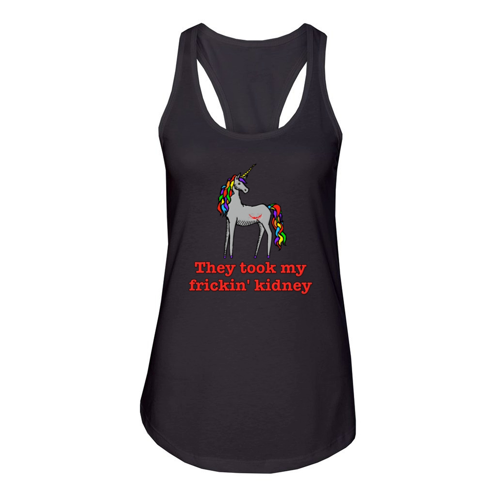 Charlie Unicorn They Took My Frickin  Kidney Women's Racerback Tank