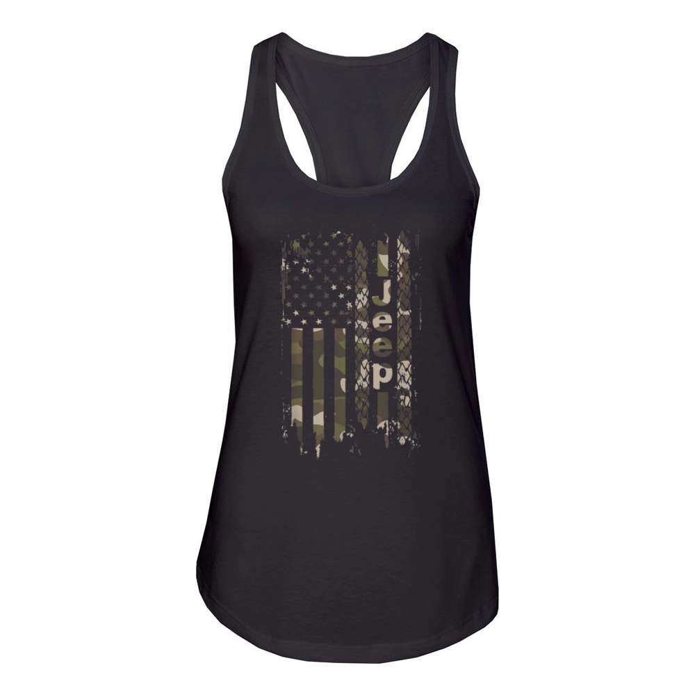 Jeep Camo American Flag Women's Racerback Tank