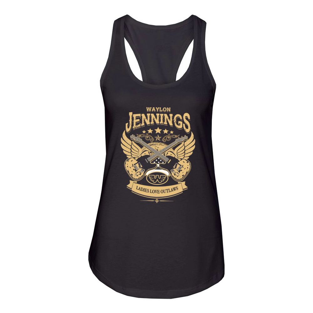 Waylon jennings ladies love outlaws Women's Racerback Tank