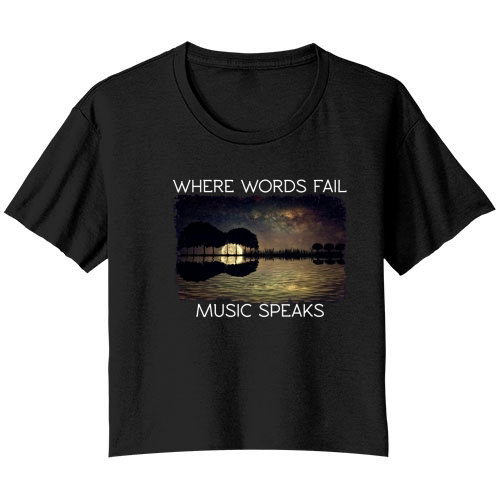 Where words fail music speaks music lovers guitar lovers Bella Ladies Flowy Crop T-shirt