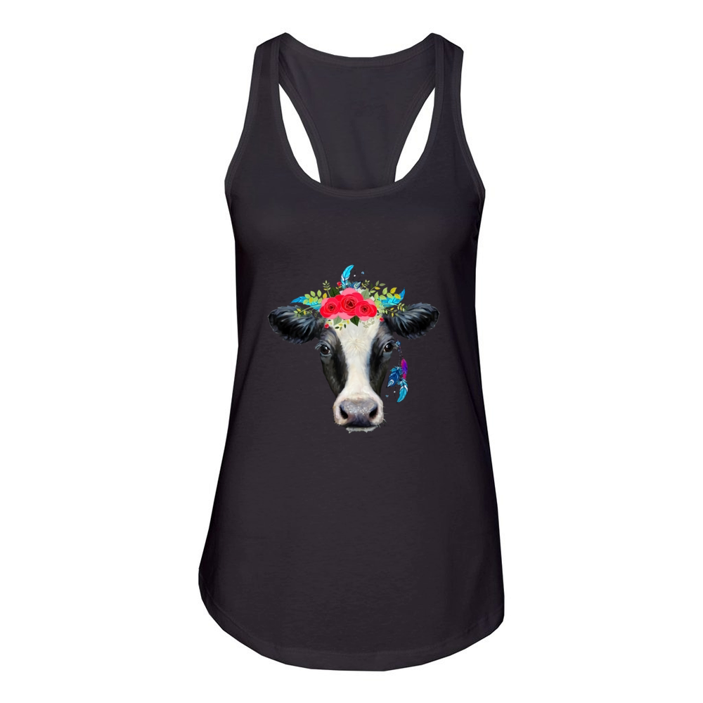 Hippie Cow Cute T-Shirt Women's Racerback Tank