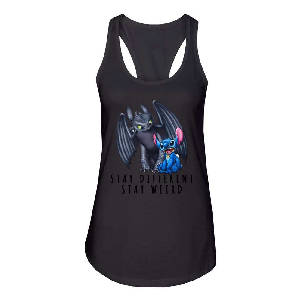Stitch and Toothless stay different stay weird Women's Racerback Tank