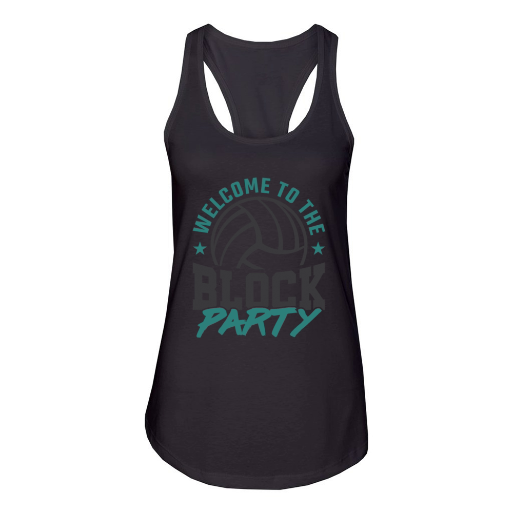 Welcome to the Block Party Volleyball Player Coach Women's Racerback Tank