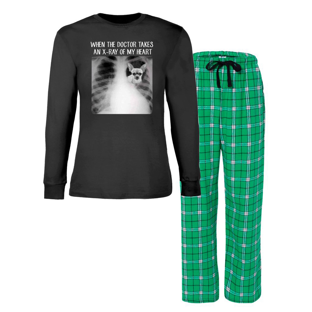 2 Piece Chihuahua Hearts Long Tee Pajama Set