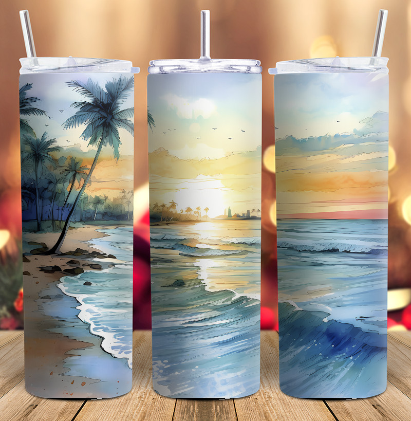 Watercolor Summer Beach Tumbler