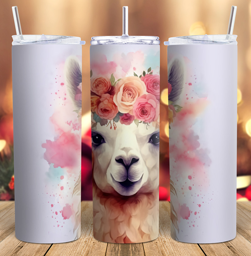 floral flower llama watercolor tumbler