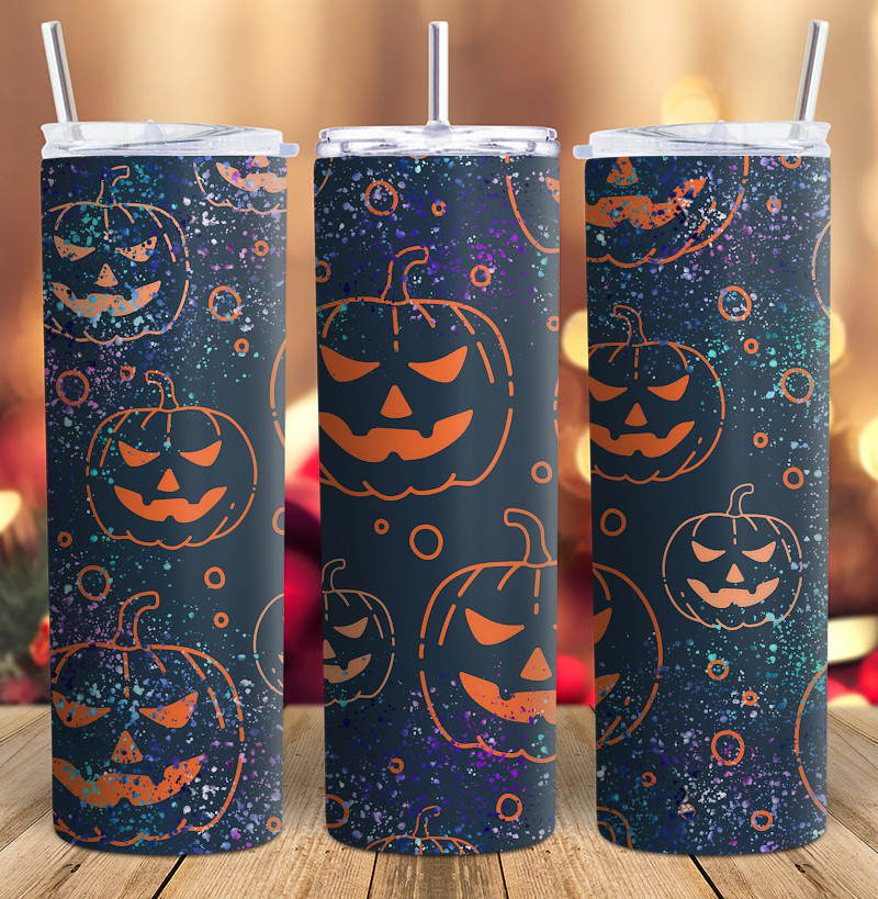haloween pumpkin glitter tumbler