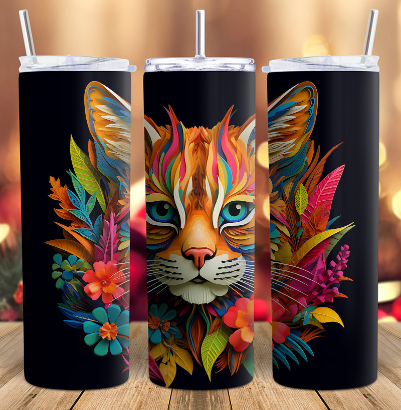 3D African wildcat Tumbler Wrap
