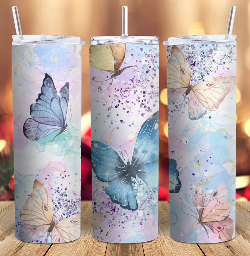 butterfly Glitter colorfull tumbler