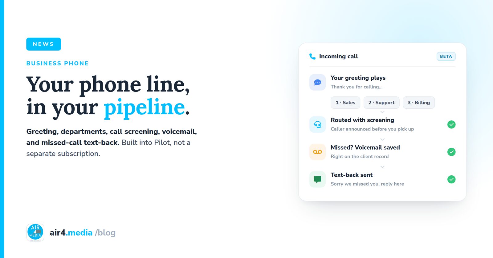 A Business Phone Line, Built Into Your Pipeline