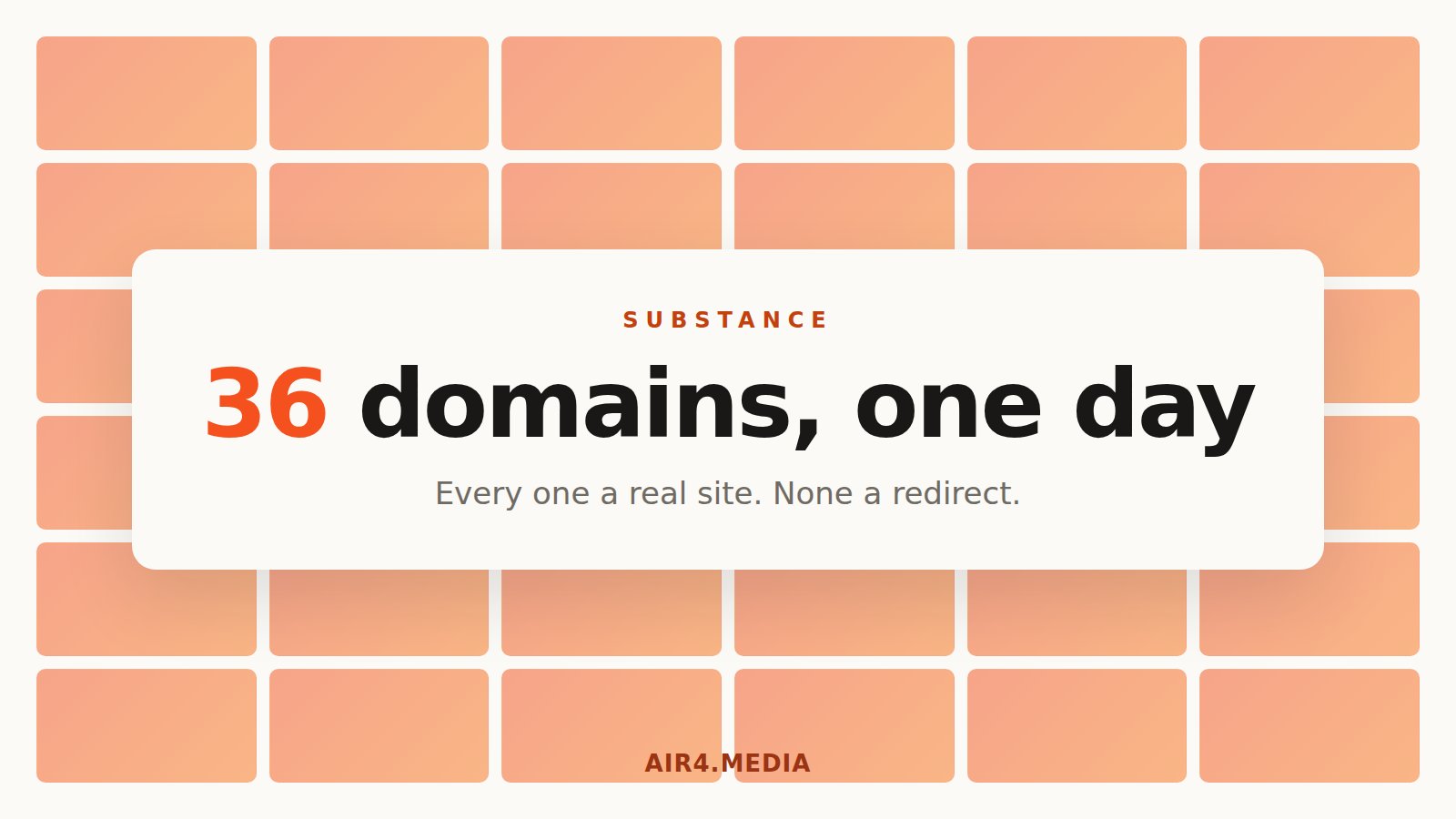 36 Domains in a Day, Without Building a Doorway Network