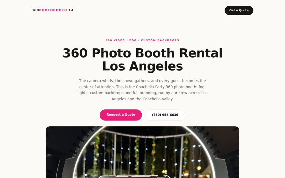 The 360photobooth.la home page