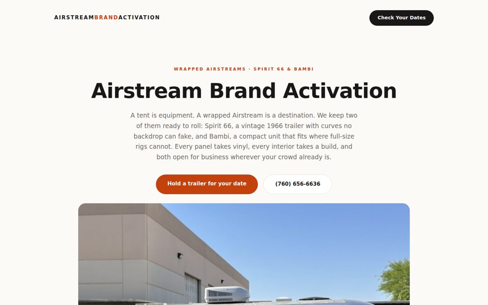 The airstreambrandactivation.com home page
